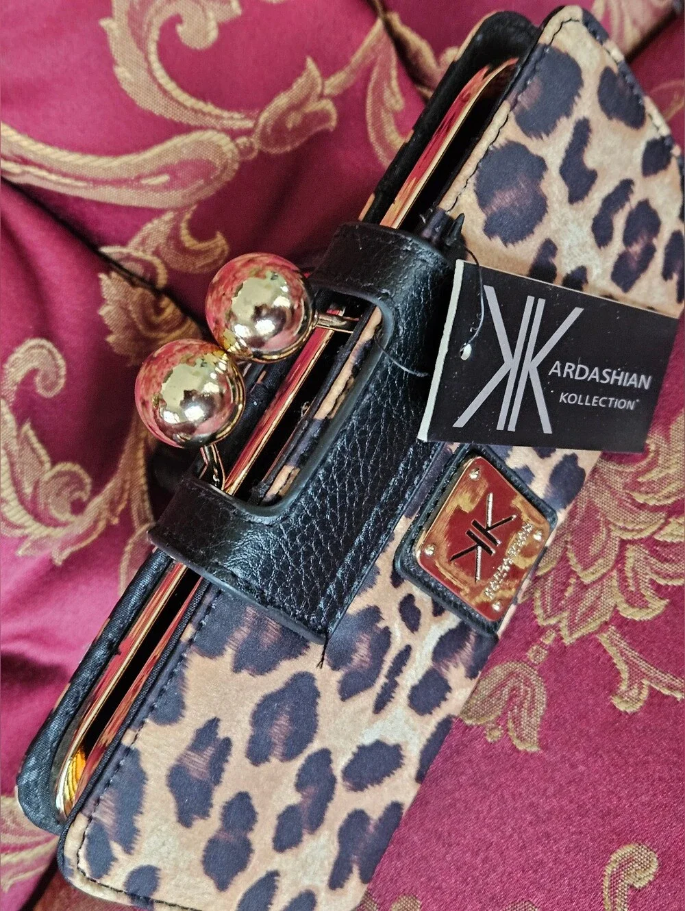 Kardashian Collection Leopard Print Wallet with Gold Accents